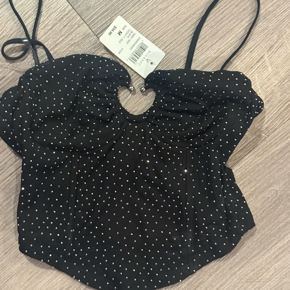 Black crop top with rhinestones